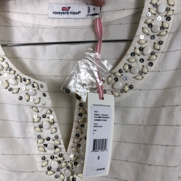 VINEYARD VINES Shimmer Beaded Linen Tank Top Sz 0 - Picture 4 of 8